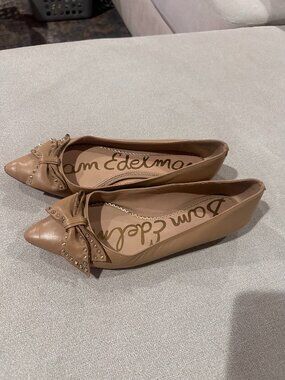 Sam Edelman Tan Bow Beaded Flats Size 7.5